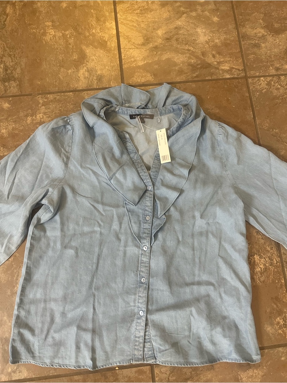 Lysse Light Blue Ruffle-Trim Button-Down Blouse